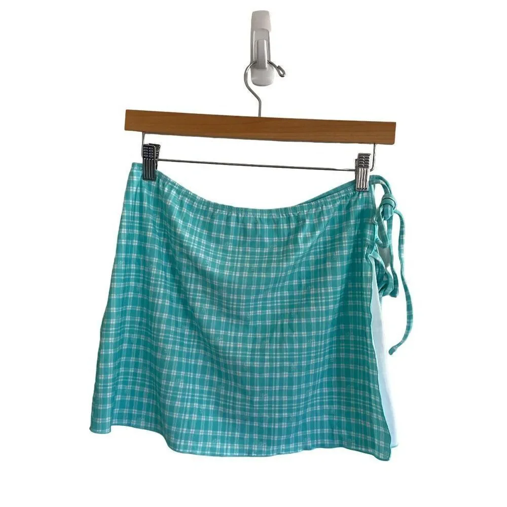 Revolve x VDM Paris Blue White Gingham Check Tie Swim Cover Up‎ Skirt Large